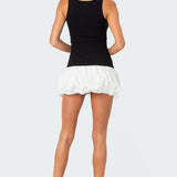 Contrast Bubble Skirt Ribbed Mini Dress
