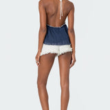 Crinkled Split Front Halter Top