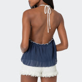 Crinkled Split Front Halter Top