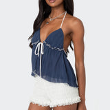 Crinkled Split Front Halter Top