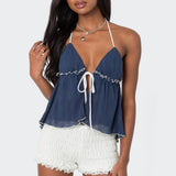 Crinkled Split Front Halter Top