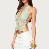 Lace Split Front Backless Top