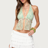 Lace Split Front Backless Top