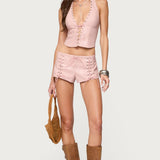 Elisha Lace Up Faux Leather Halter Top