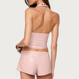 Elisha Lace Up Faux Leather Halter Top