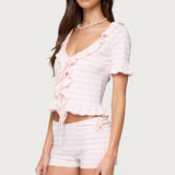Janelle Striped Knit Tie Front Top