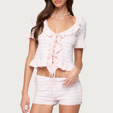 Janelle Striped Knit Tie Front Top