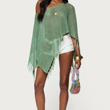 Sequin Fringe Knit Poncho