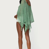 Sequin Fringe Knit Poncho