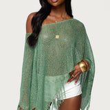 Sequin Fringe Knit Poncho