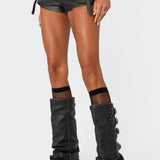 Washed Faux Leather Micro Cargo Shorts
