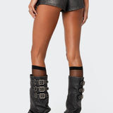 Washed Faux Leather Micro Cargo Shorts