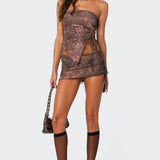Leopard Printed Mesh Mini Skirt