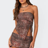 Leopard Printed Asymmetric Mesh Tube Top