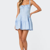 Basil Cupped Gingham Mini Dress