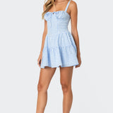Basil Cupped Gingham Mini Dress