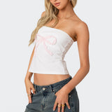 Lace Bow Built In Bra Tube Top