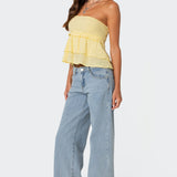 Linen Look Strapless Peplum Top