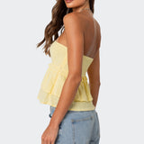Linen Look Strapless Peplum Top