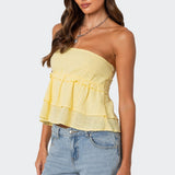 Linen Look Strapless Peplum Top
