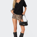 Sequin Leopard Printed Micro Shorts
