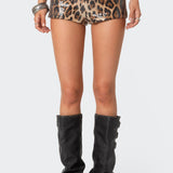 Sequin Leopard Printed Micro Shorts