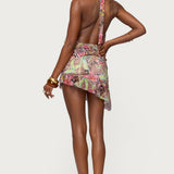 Kora Mixed Print Backless Mini Dress