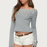 Iridescent Button Boat Neck Top