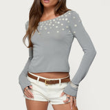 Iridescent Button Boat Neck Top