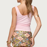 Steffy Beaded Flower Ribbed Top