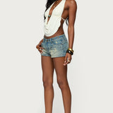 Tulie Grommet Distressed Denim Shorts