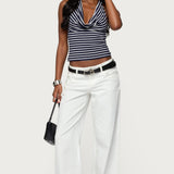 Striped Cowl Neck Halter Top