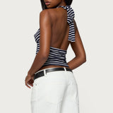 Striped Cowl Neck Halter Top
