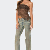Leopard Printed Sheer Mesh Tube Top