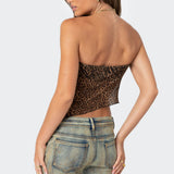Leopard Printed Sheer Mesh Tube Top