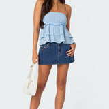 Linen Look Strapless Peplum Top