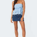 Linen Look Strapless Peplum Top