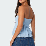 Linen Look Strapless Peplum Top