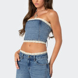 Karlie Lace Trim Denim Tube Top