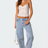 Indira Printed Cupped Lace Up Corset