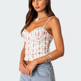 Indira Printed Cupped Lace Up Corset