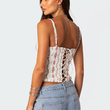 Indira Printed Cupped Lace Up Corset