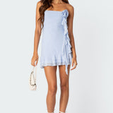 Thalia Flower Pin Ruffle Mini Dress