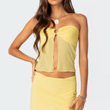 Cyrene Split Front Sheer Mesh Top