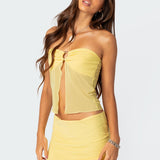 Cyrene Split Front Sheer Mesh Top