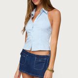 Debra Tailored Pinstripe Button Up Top