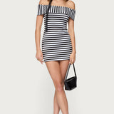 Zivi Fold Over Striped Mini Dress