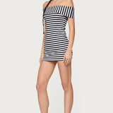 Zivi Fold Over Striped Mini Dress