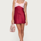 Contrast Satin Effect Mini Dress