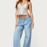 Embroidered Sequin Backless Top